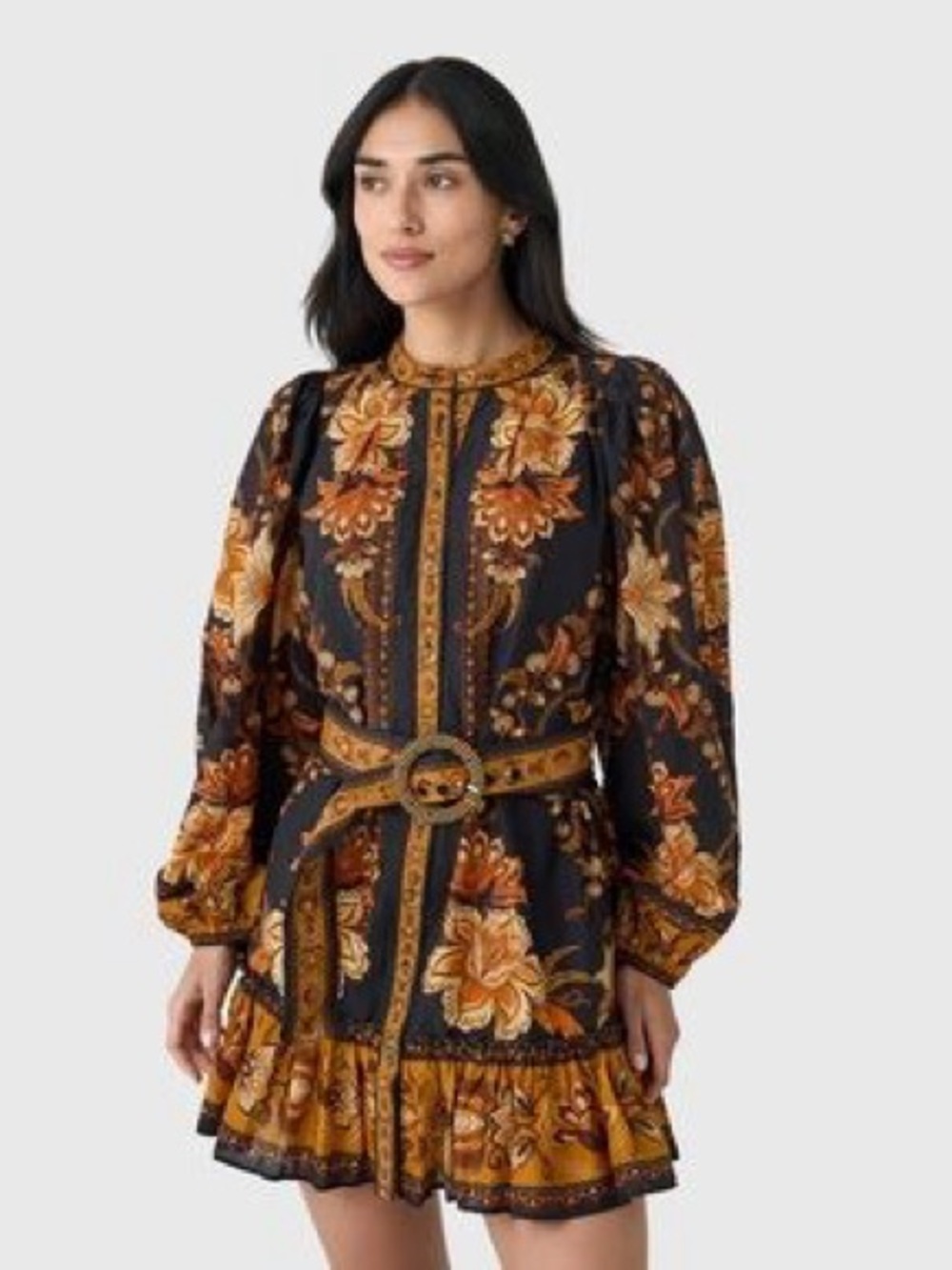 FARM Rio Black Majestic Garden Beaded Buckle Long Sleeve Mini Dress Size S NWT